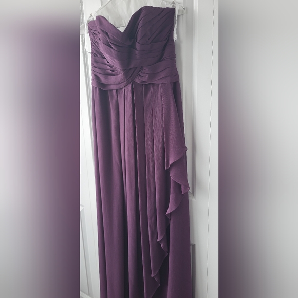 David's Bridal long strapless plum dress - Picture 7 of 8
